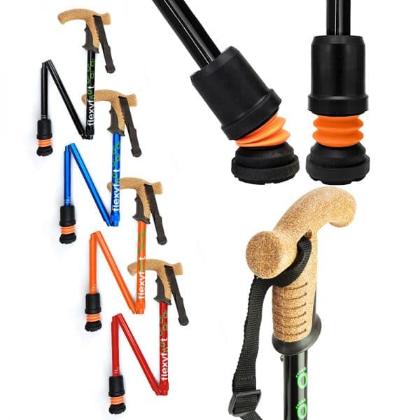 FlexyFoot Folding Walking Stick with Cork Derby Handle
