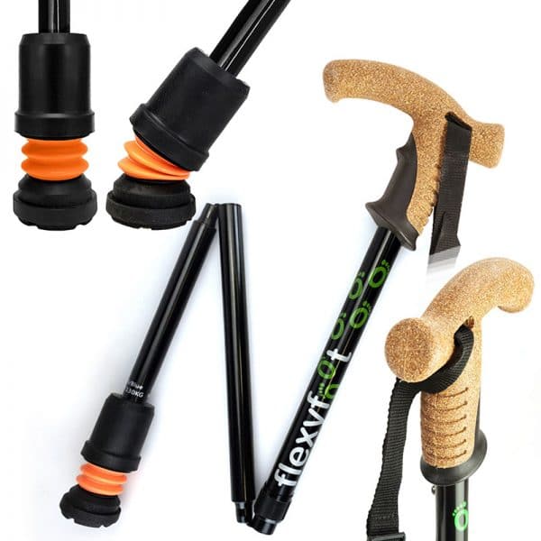 FlexyFoot Folding Walking Stick with Cork Derby Handle - Image 2