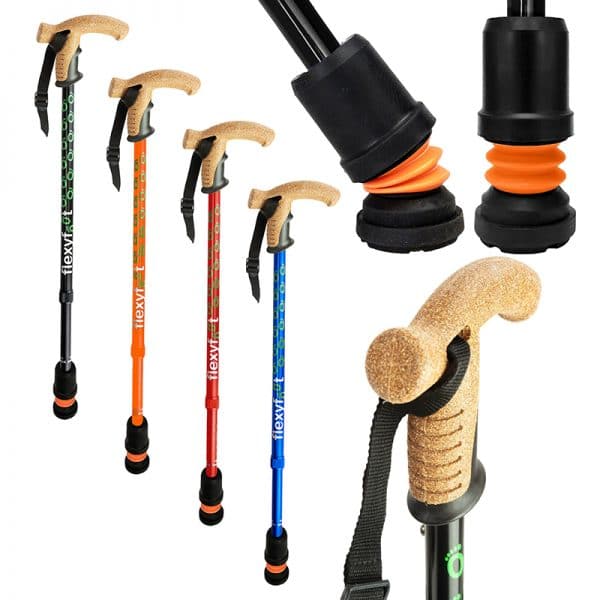 FlexyFoot Telescopic Walking Stick with Cork Derby Handle