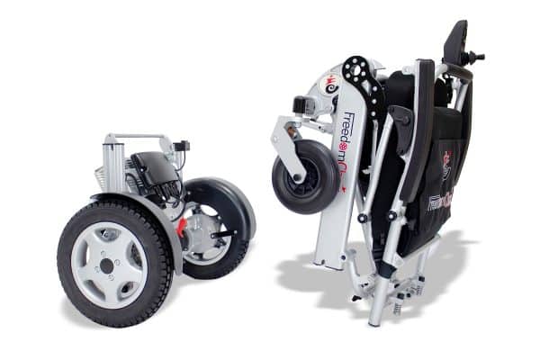 FreedomChair DE08L folding electric wheelchair in split mode
