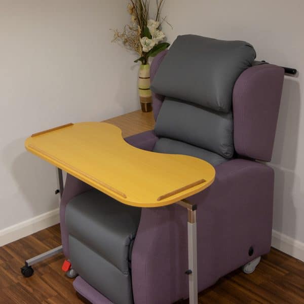 Adjustable Curved Over Bed Chair Table over Recliner Chair
